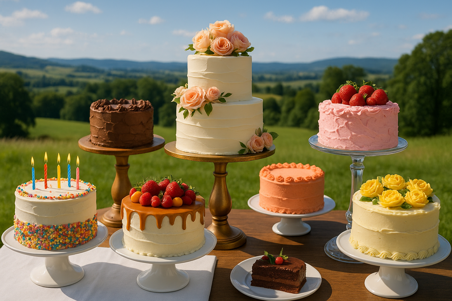 multiple cakes in landscape